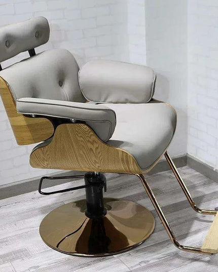 Chic Walnut Leather Adjustable Salon Styling Chair