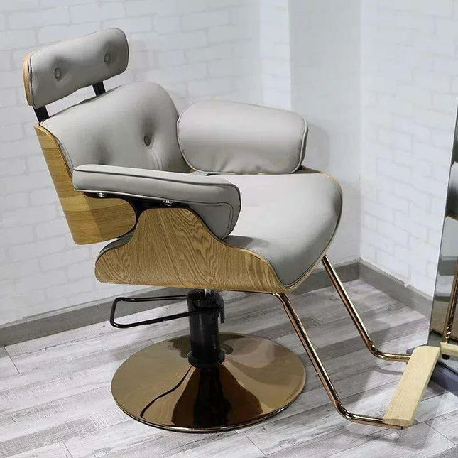 Chic Walnut Leather Adjustable Salon Styling Chair