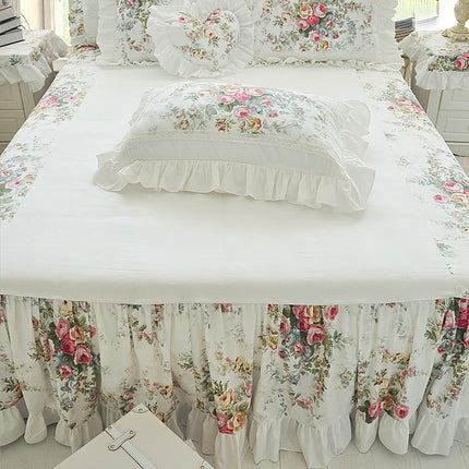 Shop211891 Luxury White Princess Bedding Set, 100% Cotton, Floral Ruff