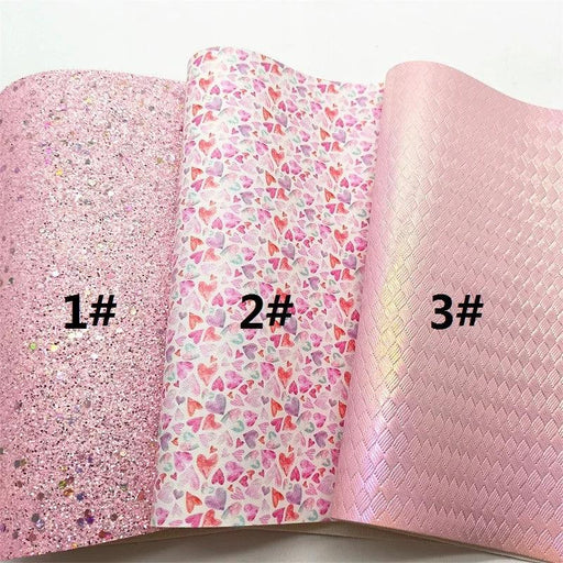 Sparkling Pink Heart & Cloud Faux Leather Crafting Sheet - Ideal for DIY Projects