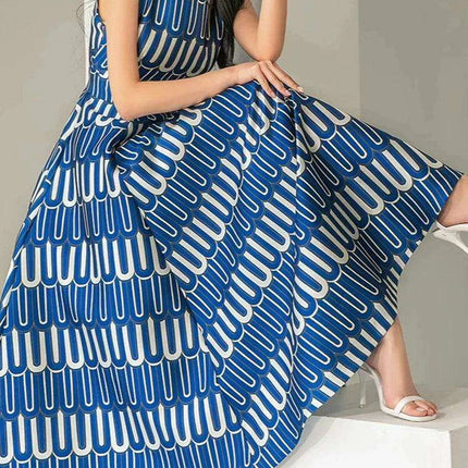 High Waist Contrast Print Evening Gown for Women