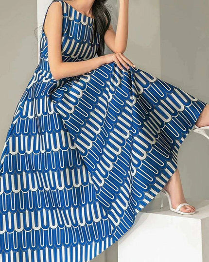 High Waist Contrast Print Evening Gown for Women
