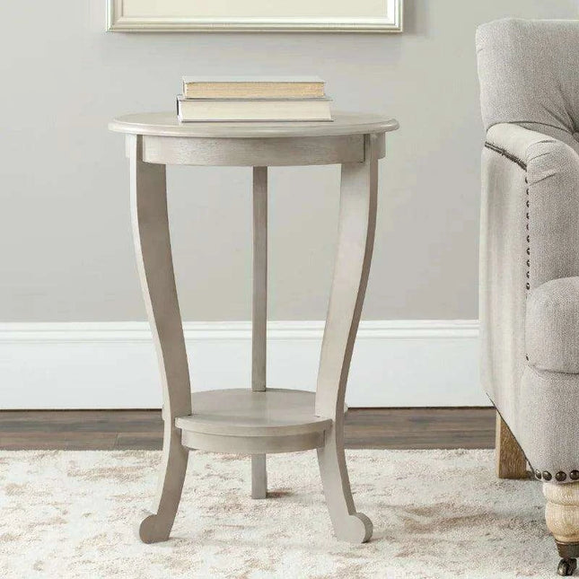 Elegant Grey Pine Tri-Leg Pedestal Side Table with Chic Round Coffee Table Flavor