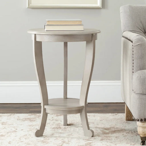 Rustic Vintage Grey Pine Tri-Leg Pedestal Side Table - Chic Round Coffee Table
