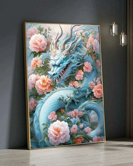Chinese Dragon Blossom 5D Diamond Art DIY Craft Kit - Complete Embroidery Set with Bonus Square Drills for Stunning Home Decor