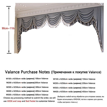 BUY YEAR Luxury Chenille Embroidery Grey Valance Curtains - Blackout &