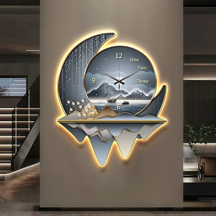 Light Luxury Silent Wall Clock & Lamp | Decorative Living Room Statement Piece