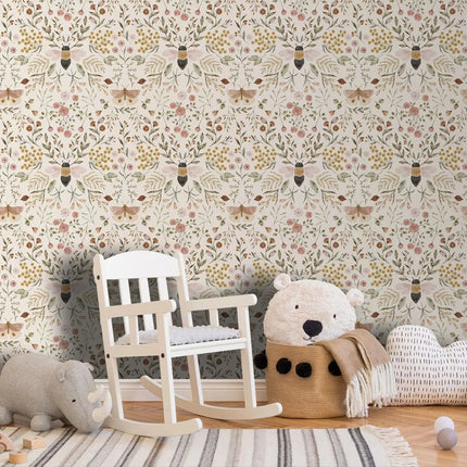Vintage Bees & Animals Mural Wallpaper – PVC-Free, Peel & Stick or Non-Woven