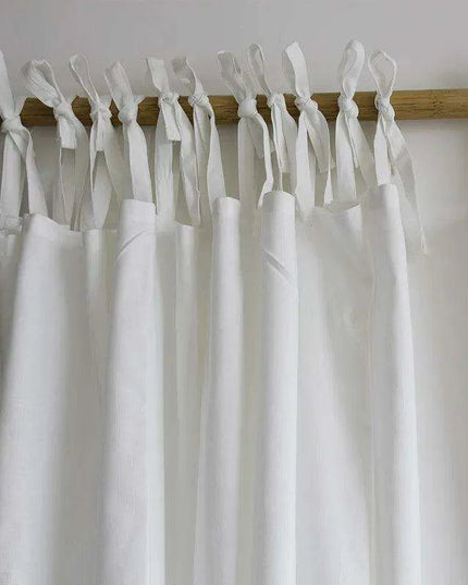 Elegant White Linen Tie-Top Curtains - Versatile Drapes for Stylish Home Décor