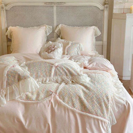 Elegant Rose Floral Wedding Bedding Set - Premium Cotton Duvet Cover with Korean Lace Design