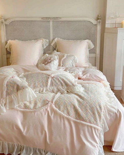 Elegant Rose Floral Wedding Bedding Set - Premium Cotton Duvet Cover with Korean Lace Design