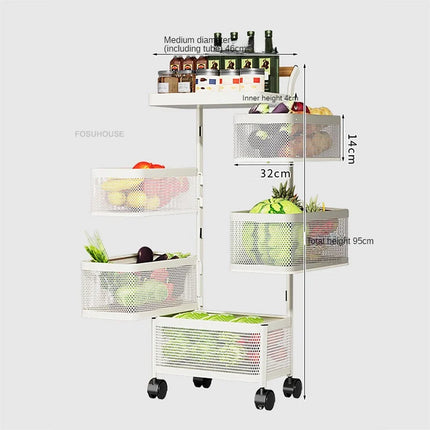 Nordic Stainless Steel Kitchen Trolley with Wheels & Rotating