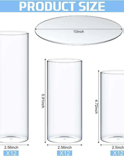 36-Piece Glass Cylinder Vases and Mirror Trays Set for Stylish Event Decor