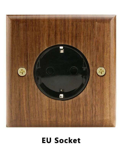 Sleek Black Walnut Electrical Panel with USB Ports, Adjustable LED Ambiance, and Contemporary Toggle Features