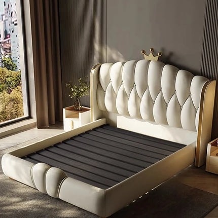 Airow Eco-Leather Upholstered Bed Frame — Mid-Century Design, Pine Wood Base