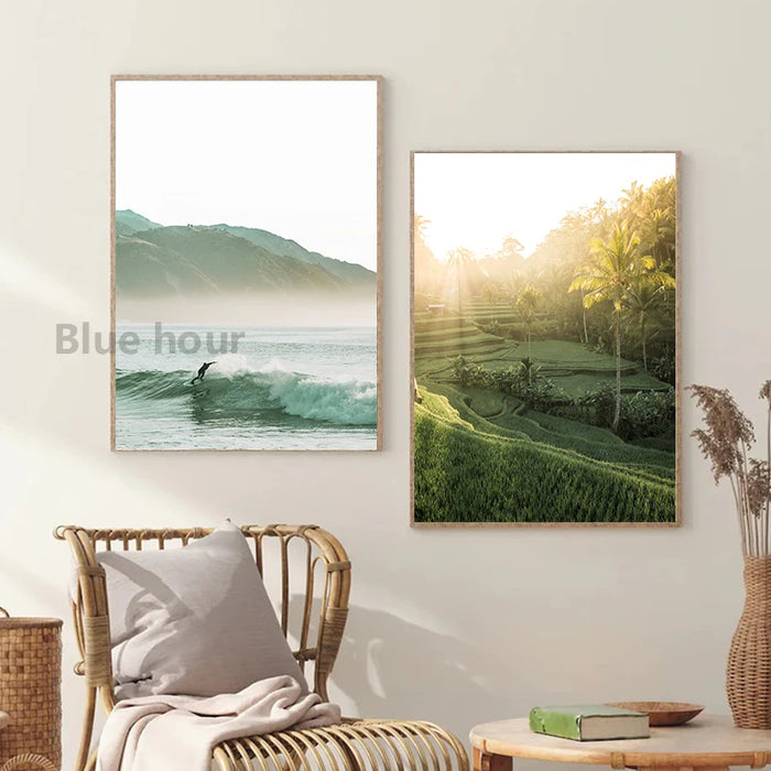 Tropical Wave Rider Coastal Canvas Art Set - Seaside Serenity Series