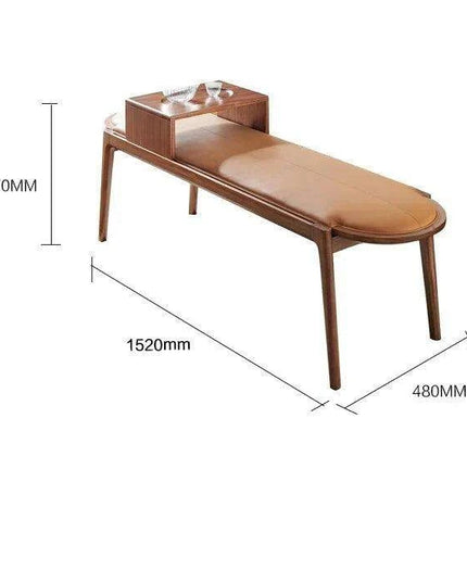 Elegant Leather-Upholstered Solid Wood Bench with Hidden Shoe Storage