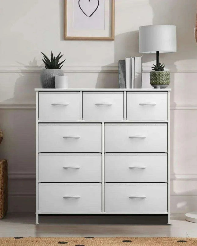 Modern 9-Drawer Dresser with Steel Frame and Wood Top - Stylish Storage Solution