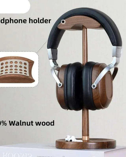 Elegant Walnut and Copper Earphone Stand - Chic Organizer for a Refined Workspace