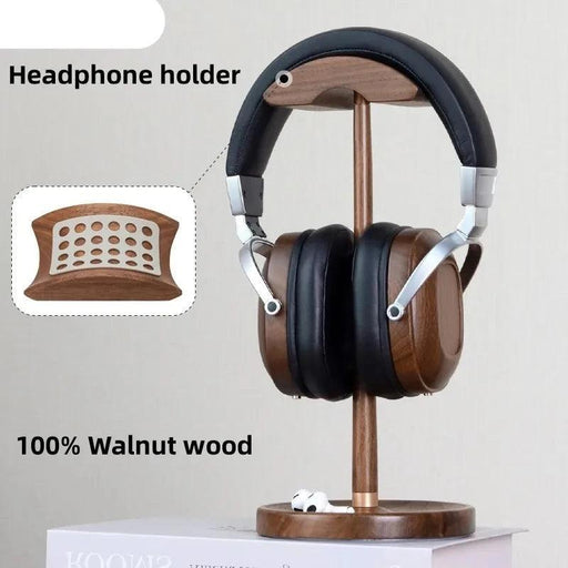 Elegant Walnut and Copper Earphone Stand - Chic Organizer for a Refined Workspace
