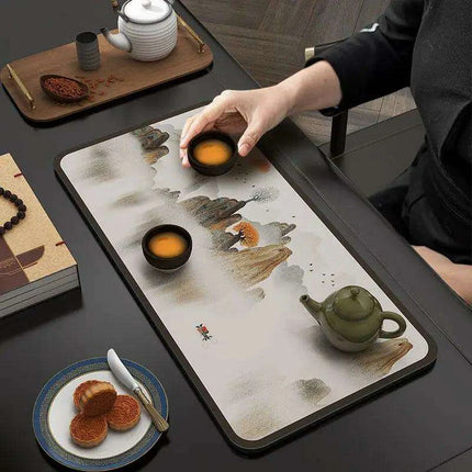 Tranquil Harmony Diatom Mud Tea Ceremony Mat - Elegant Absorbent Home Decor for Tea Aficionados