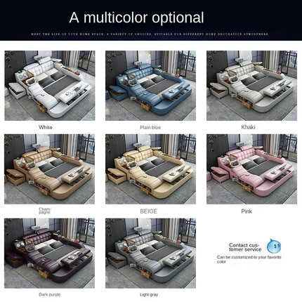 Leather Smart Bed with Built-In Massage, Overhead Projector & Underbed Storage