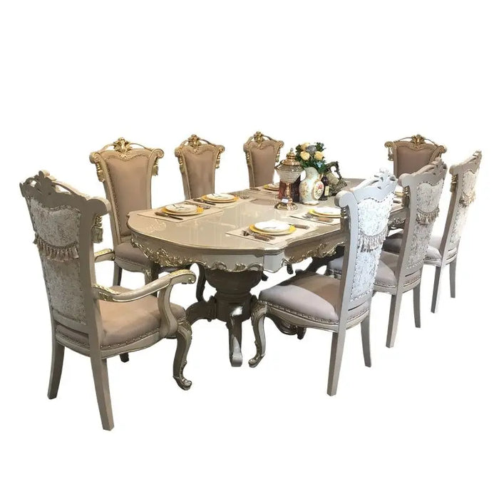 Neoclassical Solid Wood Dining Ensemble with 8 Chairs for Family Entertaining