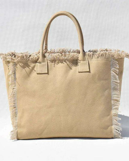 Personalized Trendy Fringed Canvas Tote with Stylish Ruffles