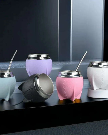 Portable Stainless Steel Yerba Mate Cup & Insulated Water Bottle Set - 280ml Hydration Solution