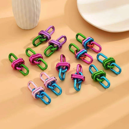 Emerald Edge Geometric Chain Earrings - Punk Chic Dangle Statement