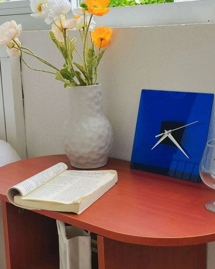 Contemporary Klein Blue Glass and Acrylic Clock - Stylish Home Decorative Accent