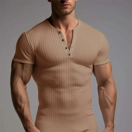 Men's Slim Fit V-Neck T-Shirt for Summer Running and Fitness Activities