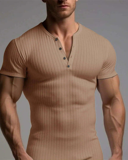 Men's Slim Fit V-Neck T-Shirt for Summer Running and Fitness Activities