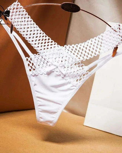 Elegant Women's Low Rise Ice Silk Thong with Chic Ribbons - Fashionable & Sporty Underwear