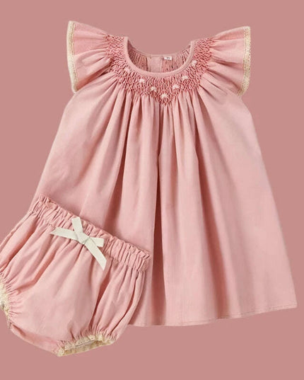 Charming Handcrafted Pink Summer Dress and Pants Ensemble for Baby Girls with Elegant Embroidery