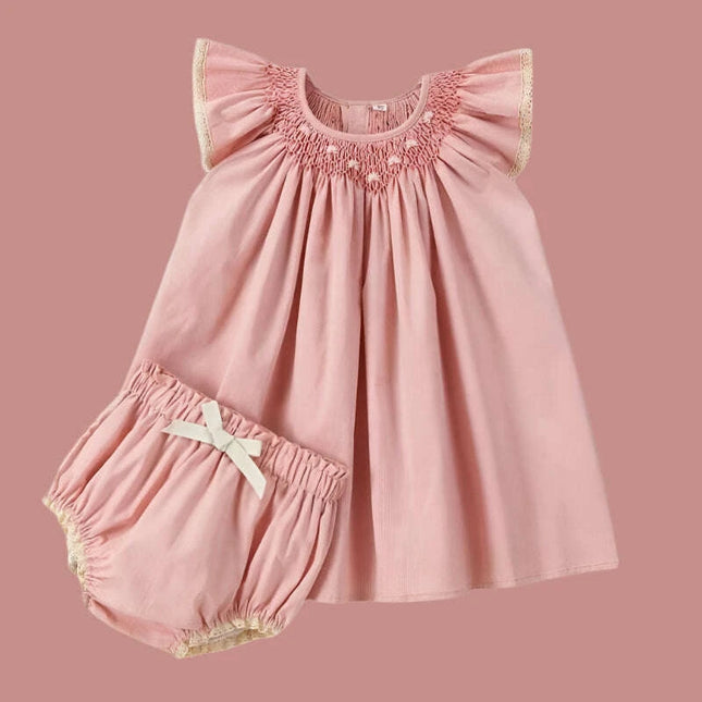Charming Handcrafted Pink Summer Dress and Pants Ensemble for Baby Girls with Elegant Embroidery