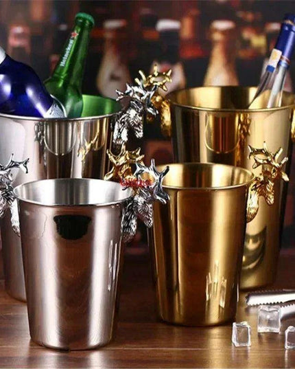 Majestic Deer Head Ice Bucket: Luxurious European Charm in Dual-Tone Design