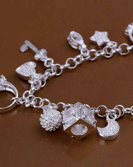 Elegant 925 Sterling Silver Heart Charm Bracelet - A Cherished Reminder of Love