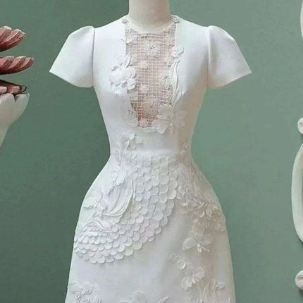 A-line Dress with 3D Floral Accents for Women's Evening