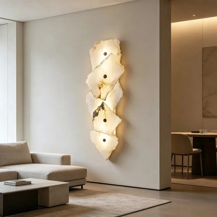 Natural Marble LED Wall Lamp — Copper Luxury Sconce, 1–9 Marble Shades