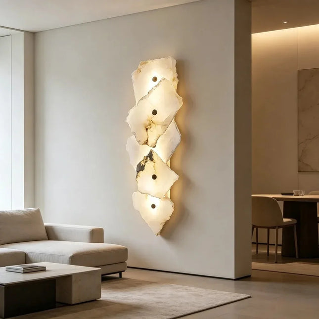 Natural Marble LED Wall Lamp — Copper Luxury Sconce, 1–9 Marble Shades