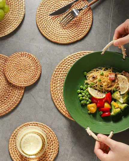 Handcrafted Rattan Coaster Set - Elegant Heat-Resistant Table Protectors for Teapots and More