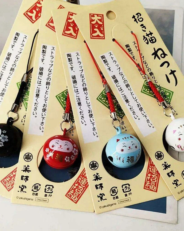Abundance-Inviting Daruma Bell Lucky Cat Charm Keychain