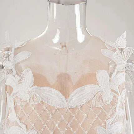 A-line Evening Dress with 3D Floral Accents and Color Contrast