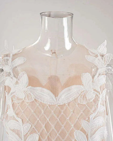 A-line Evening Dress with 3D Floral Accents and Color Contrast