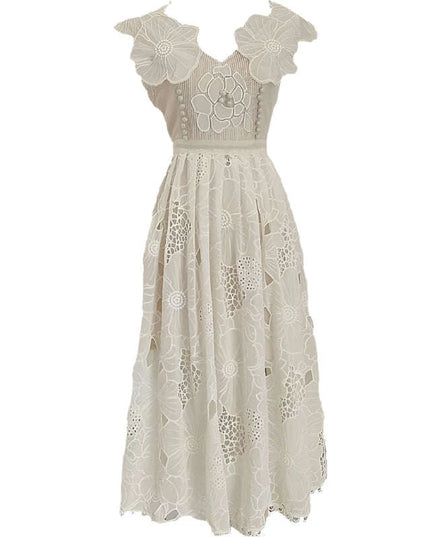 Embroidery Hollow V-Neck Lace Dress