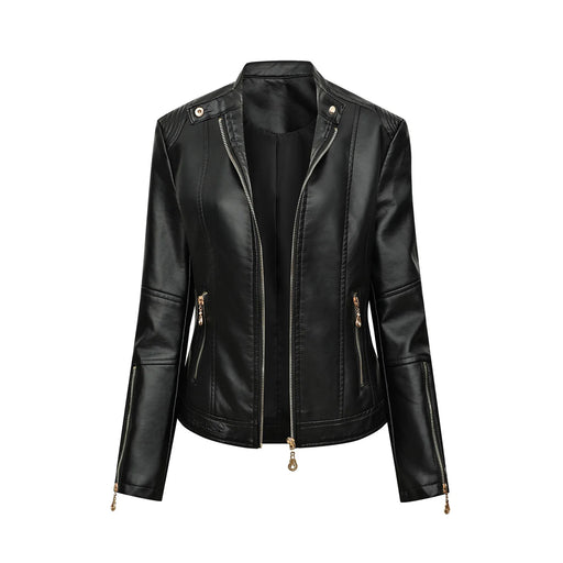 Retro Style Women's Faux Leather Zipper Jacket - Trendy Moto Coat with Lapel
