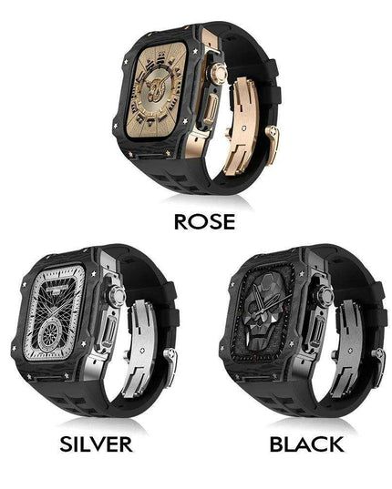 Transform Your Apple Watch Ultra 49mm with a Luxurious Carbon Fiber Case and Fluororubber Strap Set - Redefine Your Elegance!