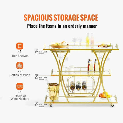 Elegant Vintage-Inspired Glass Wine Trolley