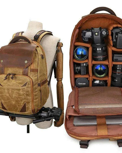 Vintage Batik Canvas Camera Backpack with USB Charging Feature - Ideal for Men’s Photography and Travel Adventures